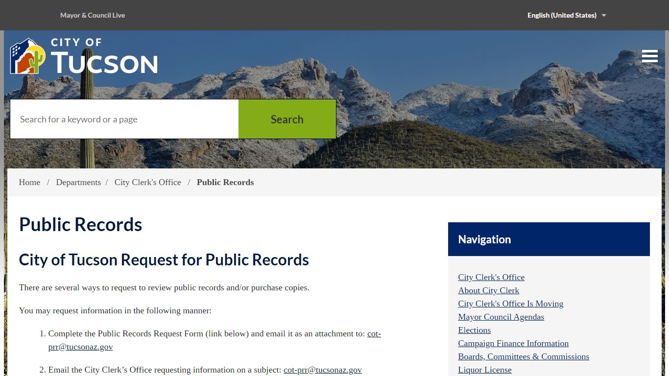 Public Records City of Tucson