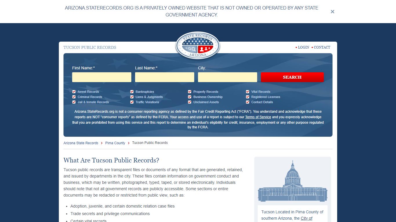 Tucson Arrest and Public Records | Arizona.StateRecords.org